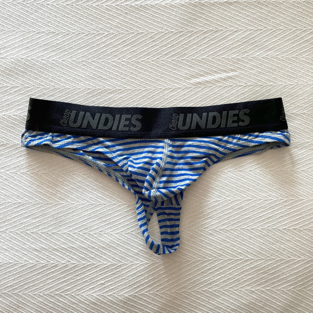 Cheap Undies Stripe Pouch Thong Size Small